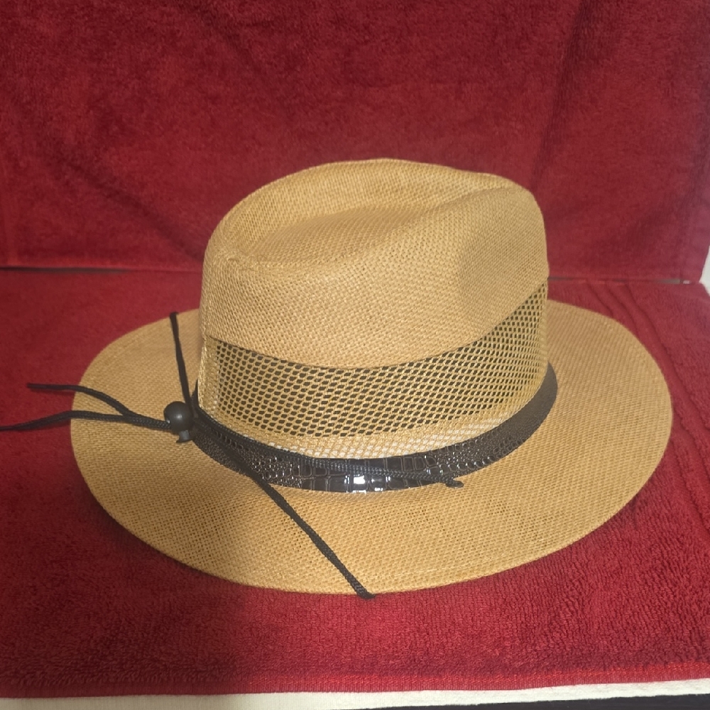 Wide Brim Straw Fedora with Black Trim